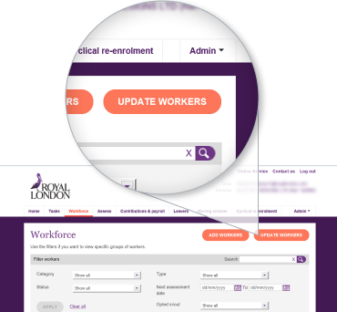 Update Workers button highlighted on employer dashboard