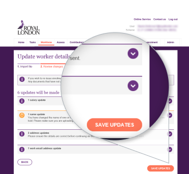 A screen giving employers the option to review and save changes to employee records