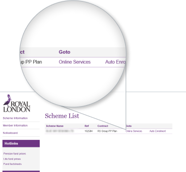 Online Services link highlighted under Scheme List